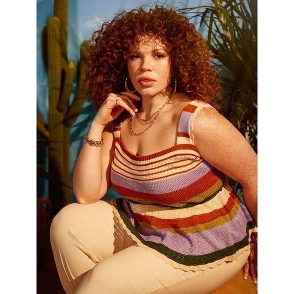 ELOQUII Elements Plus Size Boho Crochet Stripe Peplum Top Size 18/20 - Picture 4 of 13